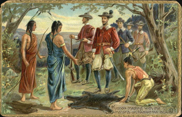Hudson Trading With Indians On Manhattan Island