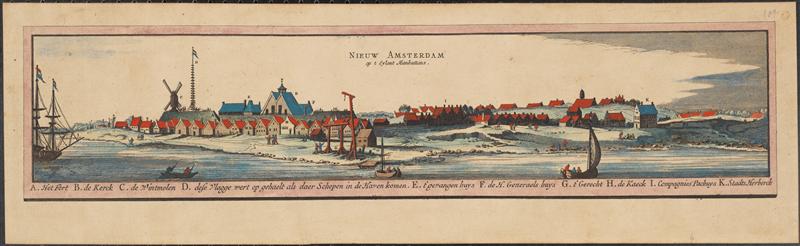 Reproduction of an earlier print of the city depicted in 1652. Courtesy Museum of the City of New York