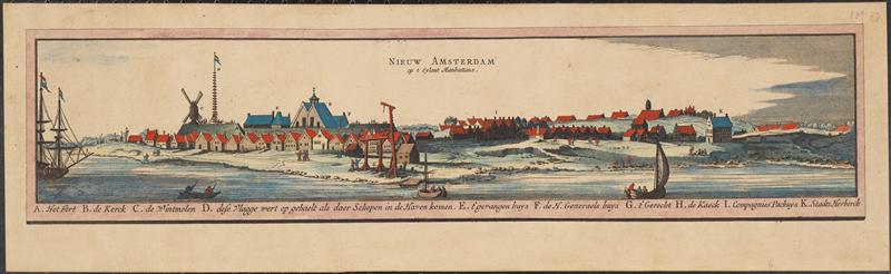 Reproduction of an earlier print of the city depicted in 1652. Courtesy Museum of the City of New York