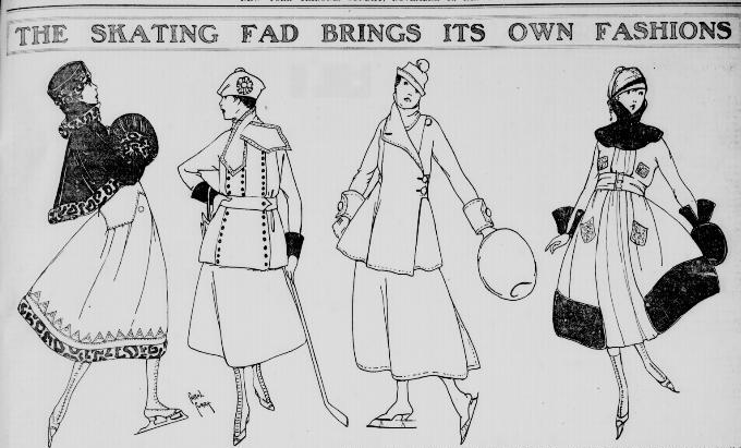 A brief skating fashion fad inspired this spread in the New York Tribune, November 14 1915