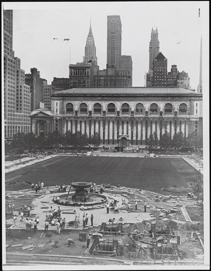 The reconstruction of Bryant Park in 1934, overseen by new Parks Commissioner Robert Moses