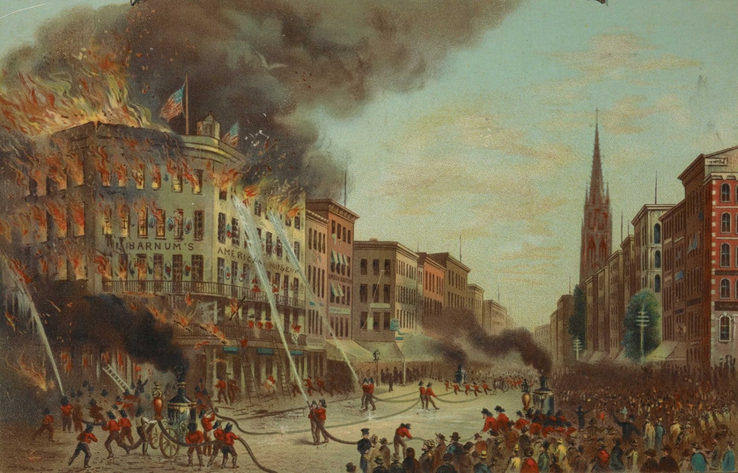 Christopher Pearse Cranch. Burning of Barnum's Museum, July 13th, 1865, 1865. Chromolithograph. Eno Collection Miriam and Ira D. Wallach Division of Art, Prints and Photographs, The New York Public Library