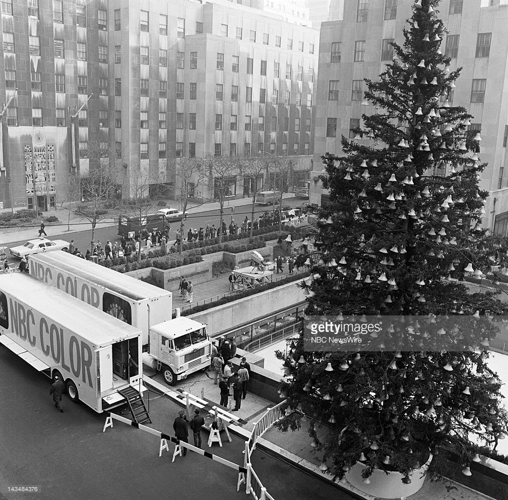 CHRISTMAS AT ROCKEFELLER CENTER -- Aired 12/9/66 -- Pictured: NBC Color Mobile Units at the Christmas Tree Lighting in Rockefeller Center, New York City, on December 9, 1966 -- Photo by: NBC NewsWire