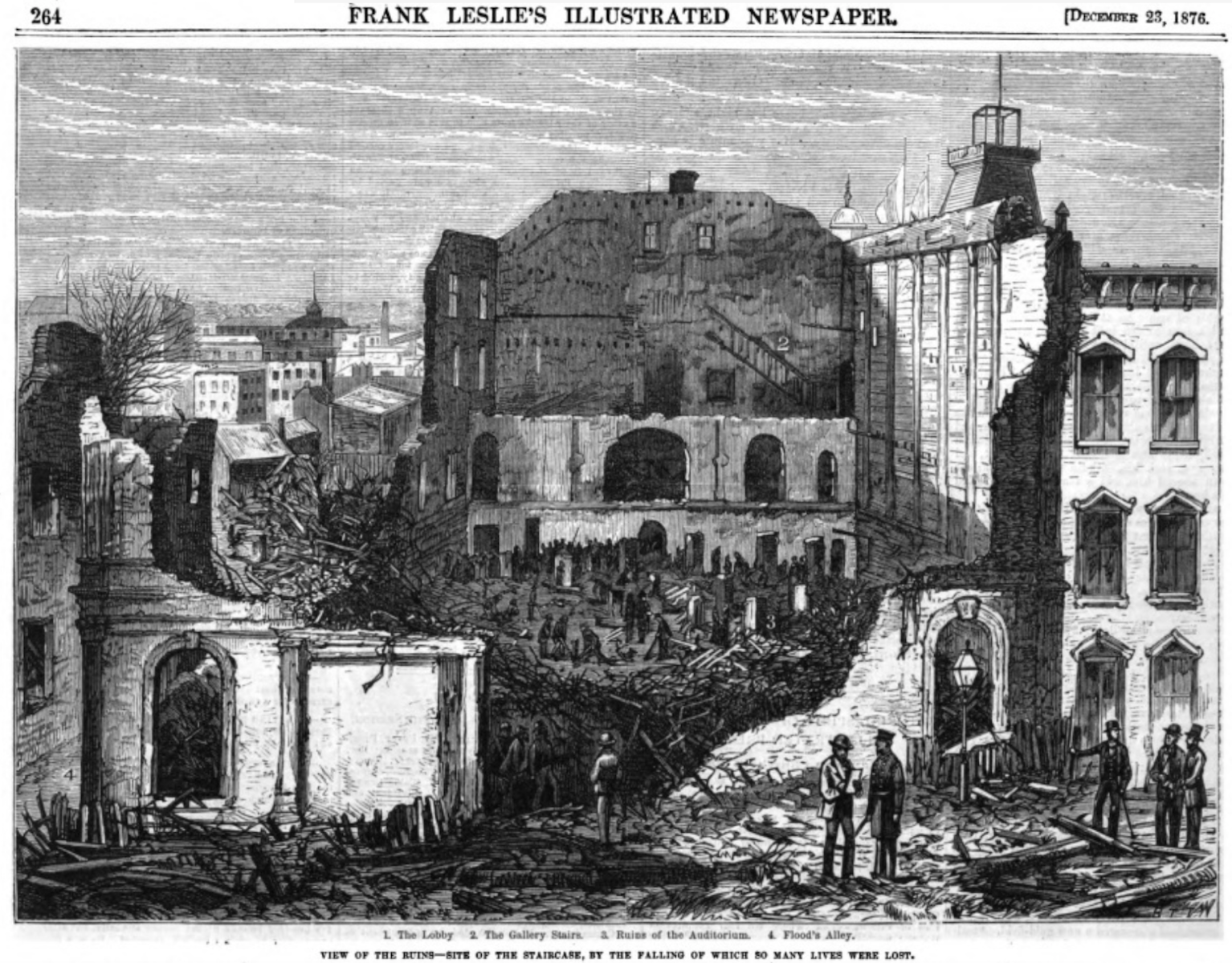 The charred remains of the Brooklyn Theater, courtesy Frank Leslie's Illustrated Newspaper: