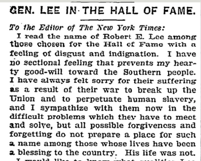 Robert E. Lee in the Hall of Fame? There were concerns even back in