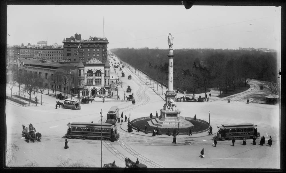 Columbus Circle was designed as a traffic circle for horses and carts in 1857 by Frederick Law Olmsted, the landscape architect who partnered with Calvert Vaux and Jacob Wrey Mould to design much of Central Park. 